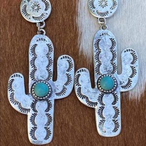 LAST PAIR LEFT Cactus Lover Metal Earrings-Silver